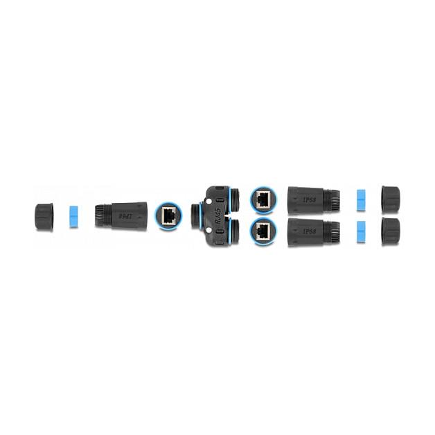 Lidhës për Kabllo Rrjeti DeLOCK 86808 / Cat 6A / STP / RJ-45 / IP68 / 1 × RJ-45 në 2 × RJ-45 - Zezë - 3