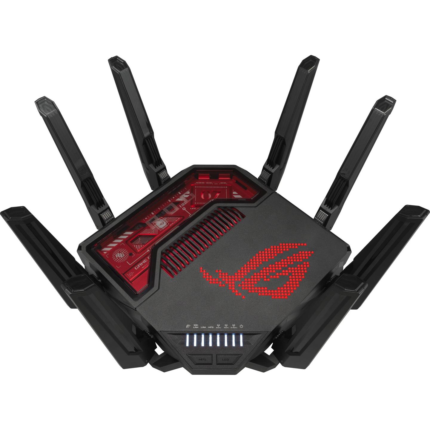 ASUS ROG Rapture, GT-BE19000, Ruter Gaming Wi-Fi 7, BE19000, Tri-Band, 2× 10GbE + 4× 2.5GbE – Zezë/Kuqe