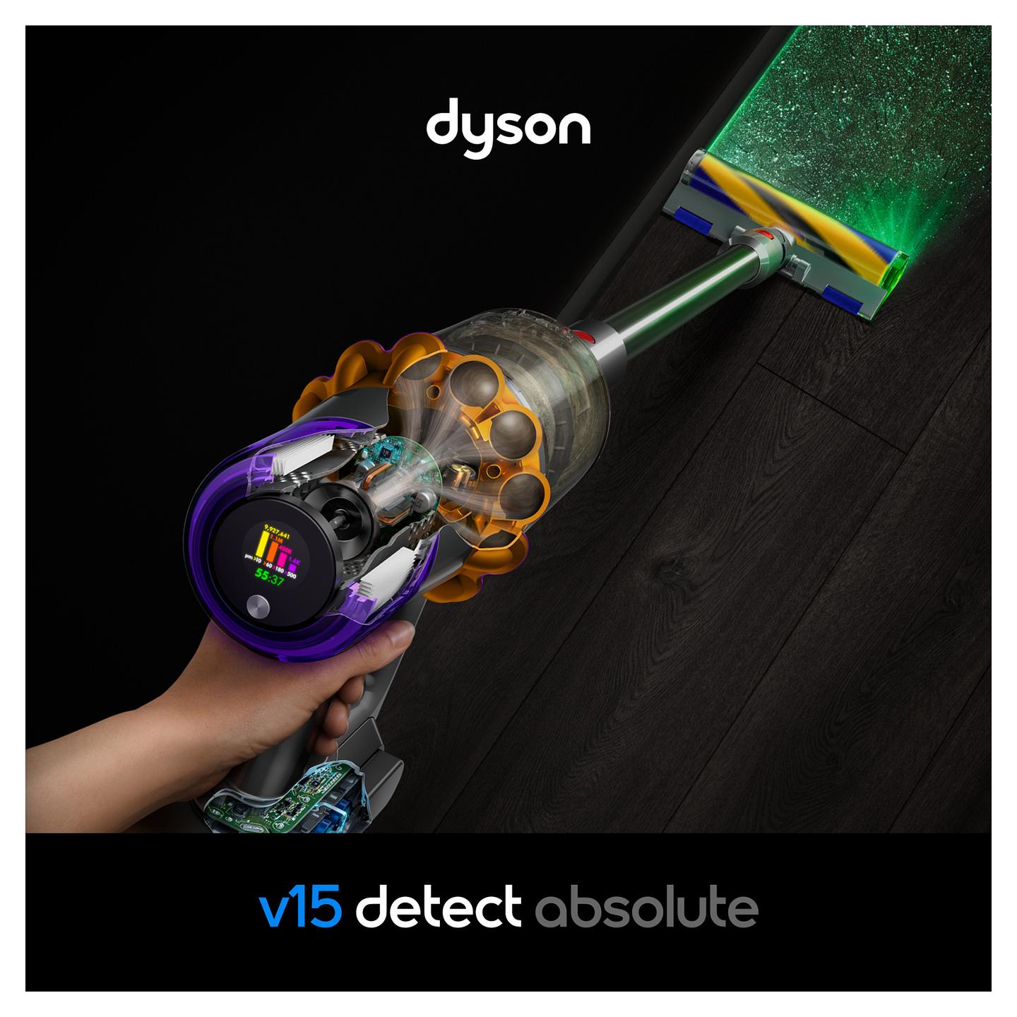 Fshesë Elektrike Dyson V15 Detect Absolute (2026), 240AW, 0.77L, 60min, HEPA, LCD, Laser, Digital Motorbar - Verdhë, Vjollcë, Gri - 2