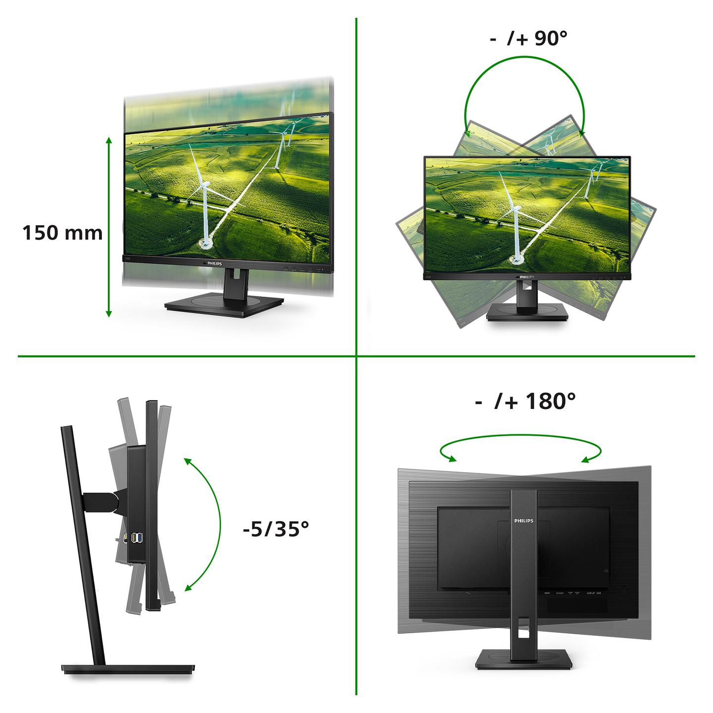 Monitor Philips 271B8QJEB / 27" / Full HD IPS LCD / 75Hz / 4ms / HDMI+DP+USB+VGA - Zezë - 3