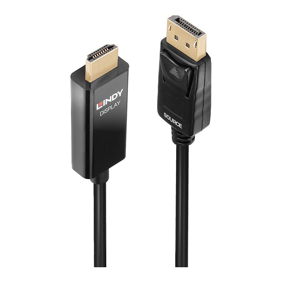 Kabllo DisplayPort LINDY 40925 / DisplayPort 1.2 në HDMI 2.0 / Aktiv / 1m / 4K 60Hz / HDR - Zezë