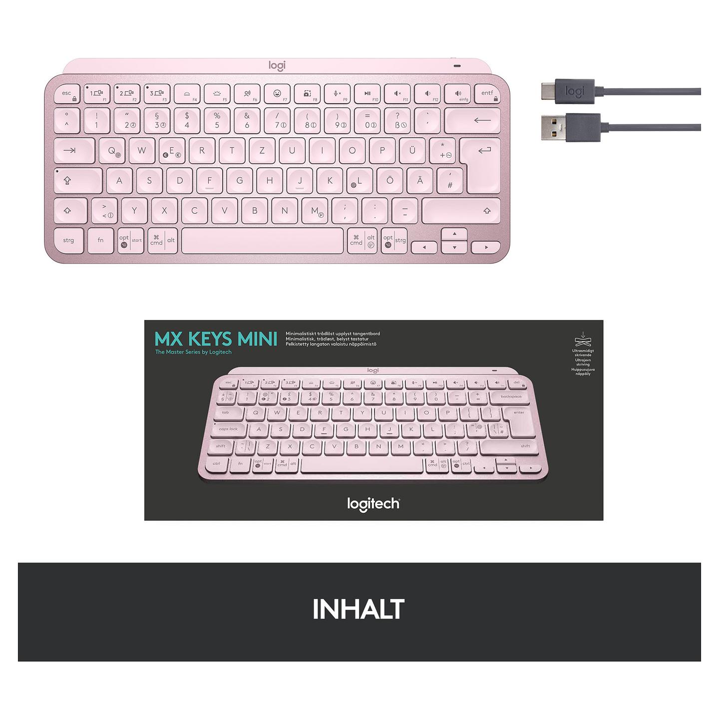 Tastierë pa kabllo Logitech MX Keys Mini / Dual Mode / Slim / Scissor / QWERTY US / 1130 mAh- Rozë - 9