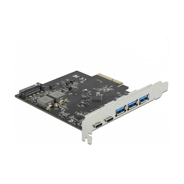 Kartë Zgjerimi Delock 89064, PCI Express 3.0 x4, 2x USB-C + 3x USB-A, 10Gbps, ASMedia ASM3142 + VIA VL822 - 1