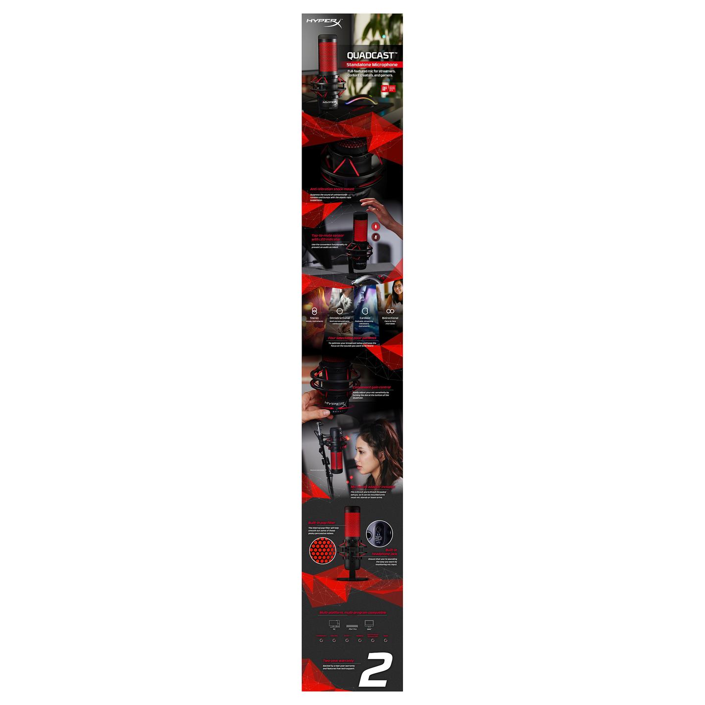 Mikrofon Gaming HyperX QuadCast, USB, 4 Pattern, 20Hz–20kHz, Red Lighting - Zezë - 9