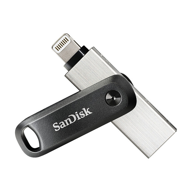 USB Flash Drive SanDisk iXpand Go / 128GB / USB-A + Lightning / USB 3.2 Gen 1 / Password Protection – Zezë/Argjend