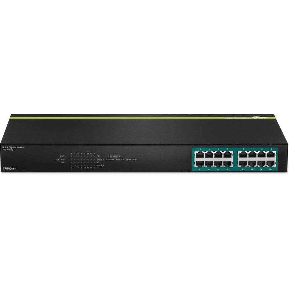Switch TRENDnet TPE-TG160g, 16x Gigabit Ethernet RJ45 PoE+, PoE 246W, 32Gbps, Rack 1U - Zezë