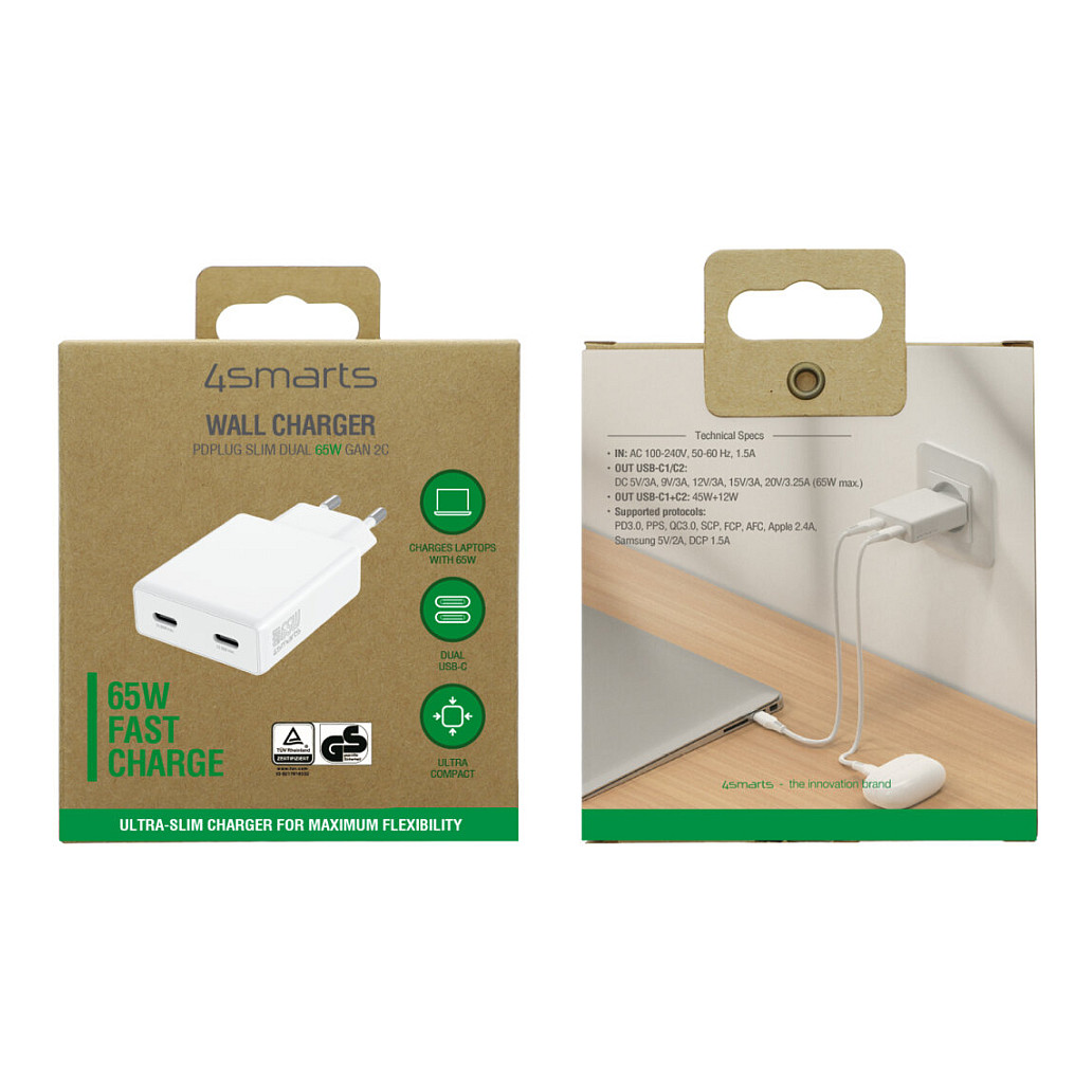 Adapter Wall Charger 4smarts PDPlug Slim Dual 65W GaN 2xUSB-C - Bardhë - 12
