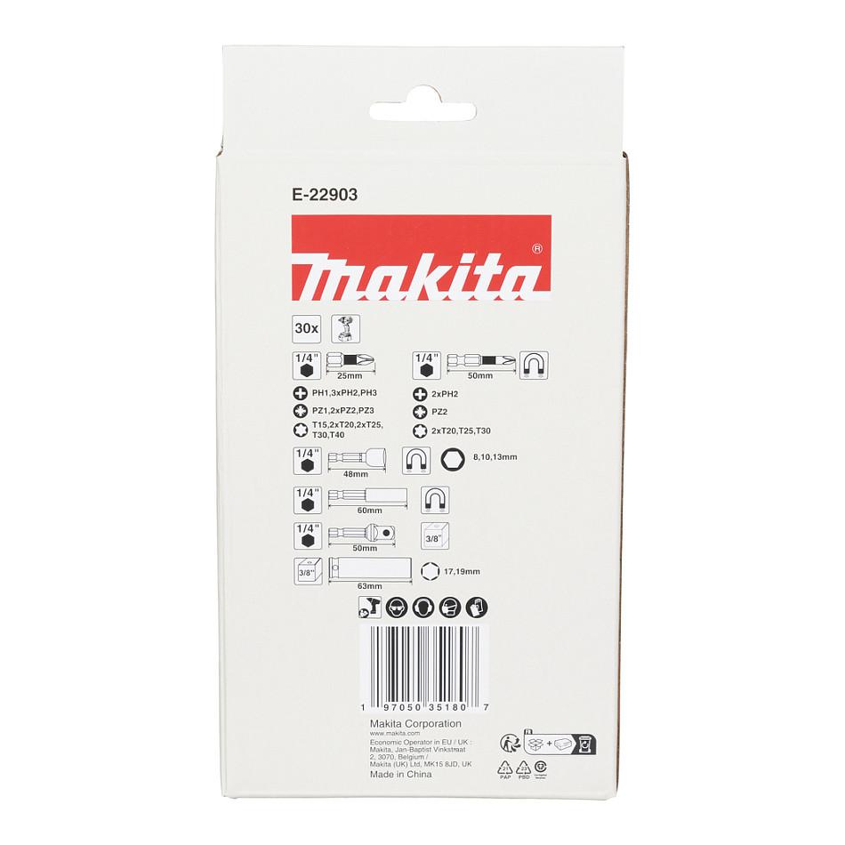 Set Morsash dhe Maja për Vidator Makita E-22903 Impact Black, 30 Pjesë, 1/4", Kuti Plastike - Zezë - 5