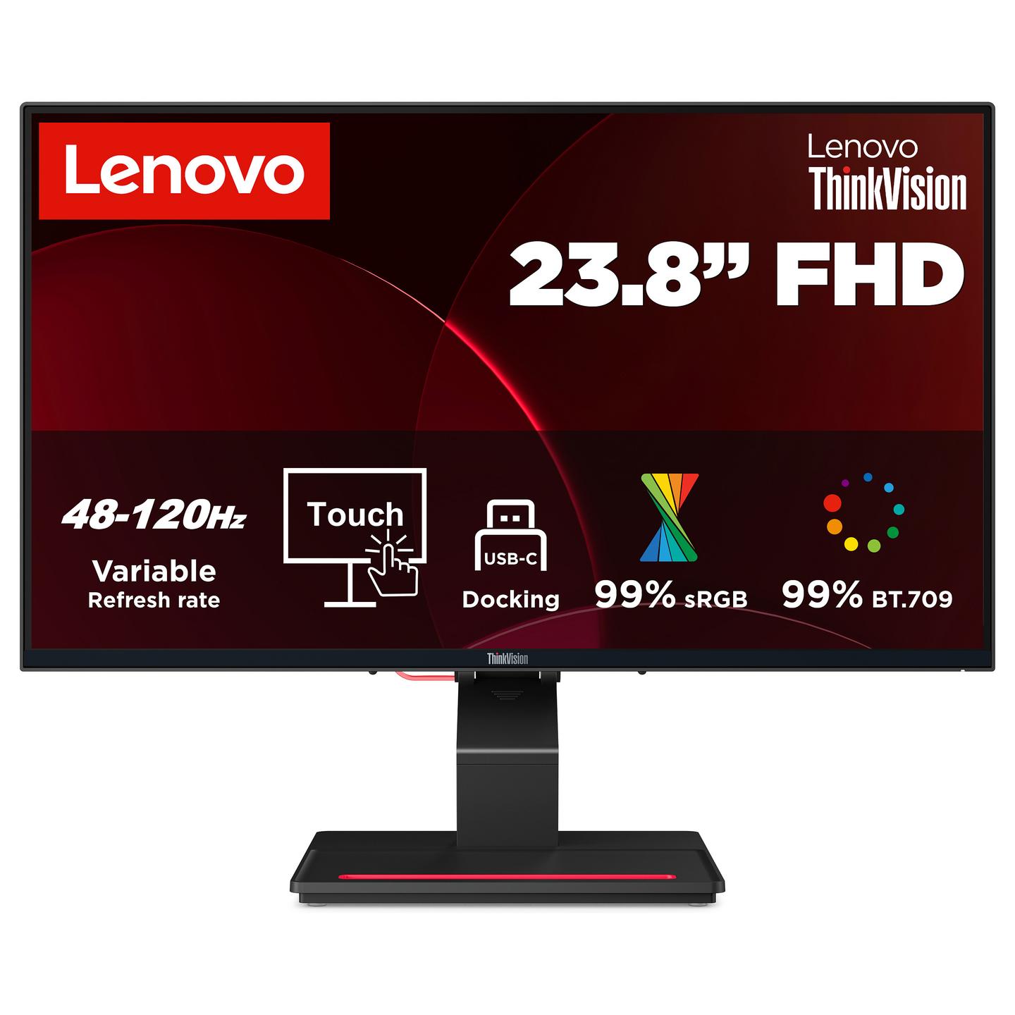 Monitor Lenovo ThinkVision T24D-4t, 23.8", FHD IPS Touch, 120Hz, 4ms, HDMI+DP+USB-C - Zezë