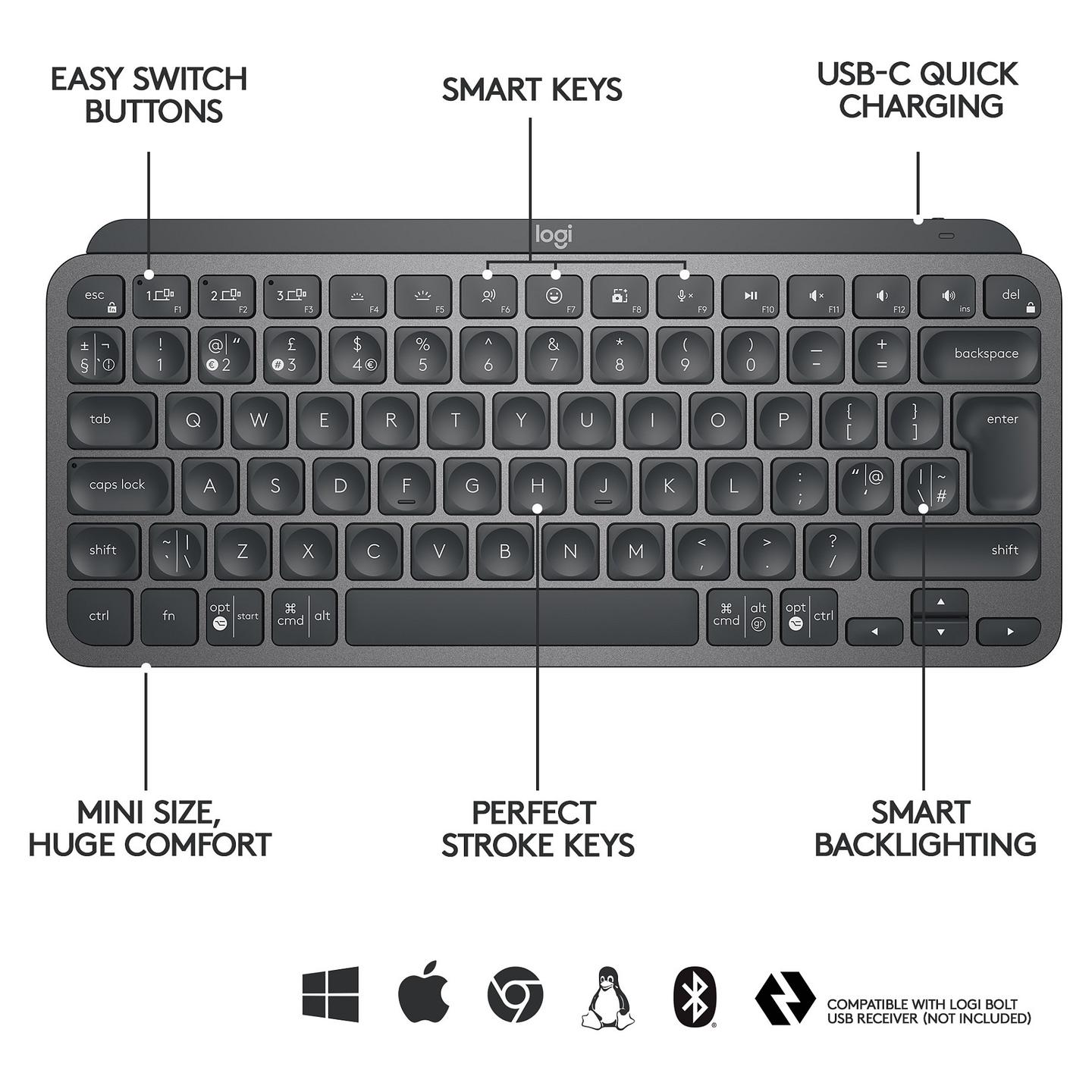 Tastierë pa kabllo Logitech MX Keys Mini / Bluetooth / QWERTZ DE / Backlit / Mini - Grafit - 10