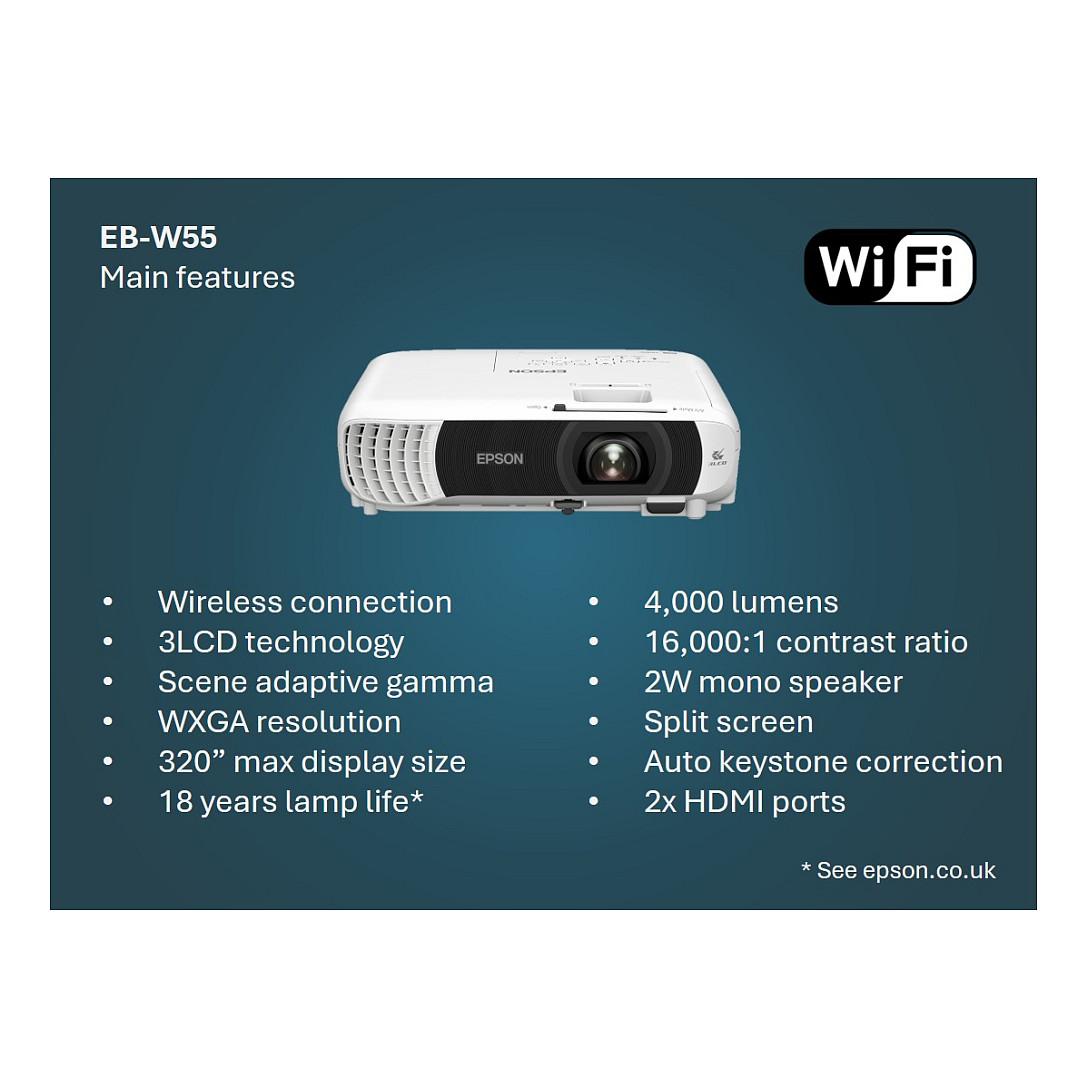 Projektor Epson EB-W55 / 3LCD / WXGA / 4000 ANSI Lumens – Bardhë - 8