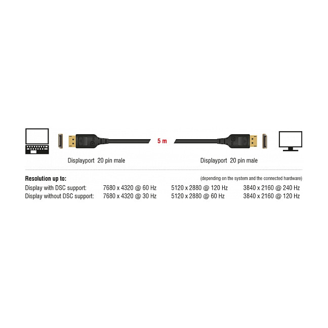 Kabllo DisplayPort DELOCK 1.4 / Pasiv / 8K60Hz / 2 m – Zezë - 4