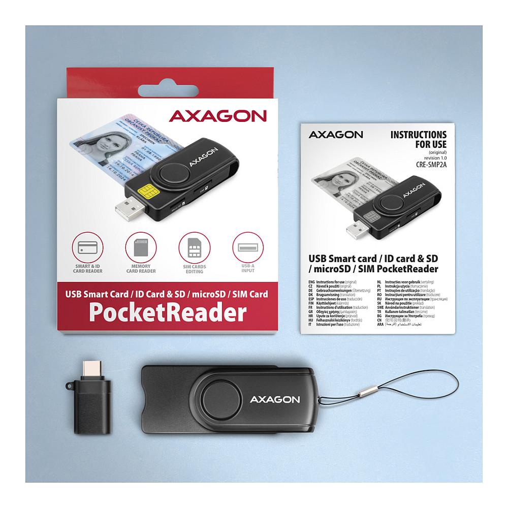 Lexues Kartelash AXAGON CRE-SMP2A, USB 2.0, Smart Card/ID, SD, microSD, SIM, USB-A me adapter USB-C – Zezë - 8