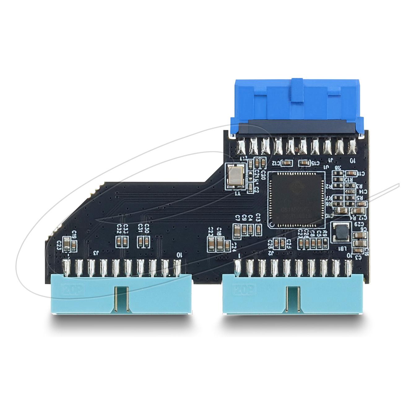 Hub DeLOCK 67341 , USB 5Gbps , 20-pin Header Femër në 2x 20-pin Header Mashkull , GL3510 , 5V , 0.9A - 1