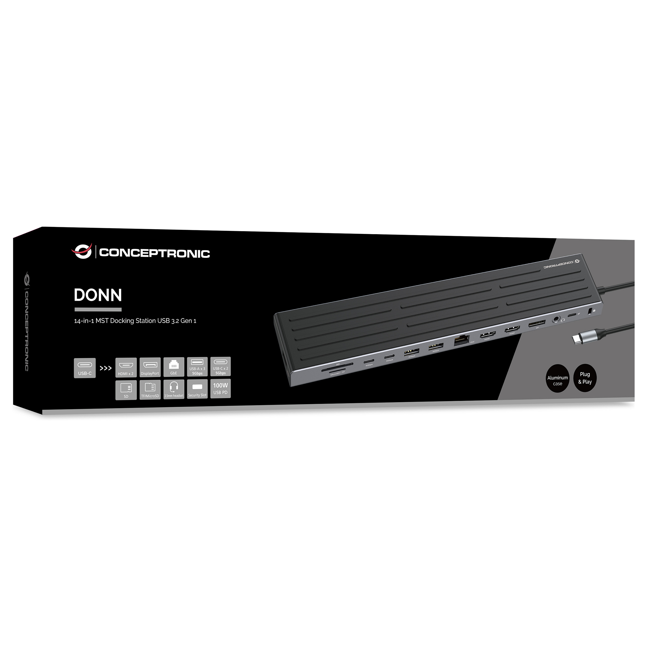 Docking Station CONCEPTRONIC 14-në-1 USB-C në 2xHDMI/DP/2xUSB-C - Zezë - 5