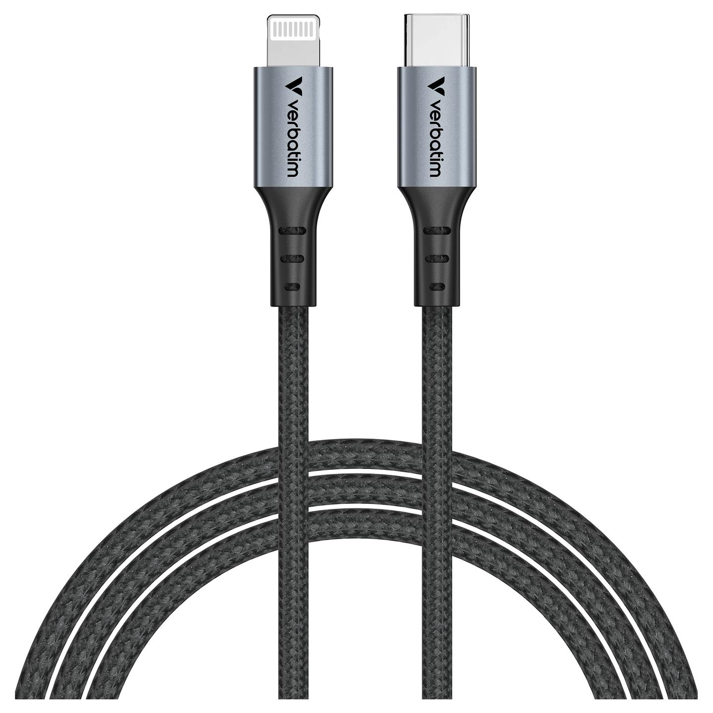 Kabllo USB Verbatim 31844, USB-C në Lightning, 120 cm, USB 2.0, 60W, Power Delivery 3.0 – Zezë/Argjend - 3