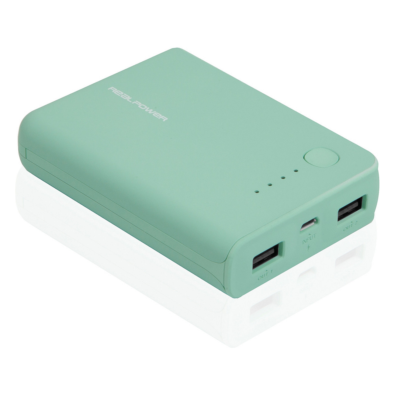 Powerbank RealPower PB-10k / 10000mAh / 2x USB-A / 2.1A / LED - Gjelbër - 1