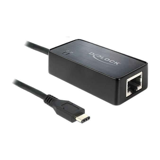Adapter Rrjeti USB Delock 62642 / USB Type-C në Gigabit LAN RJ45 / 10/100/1000Mbps / USB 5Gbps / ASIX AX88179 - Zezë