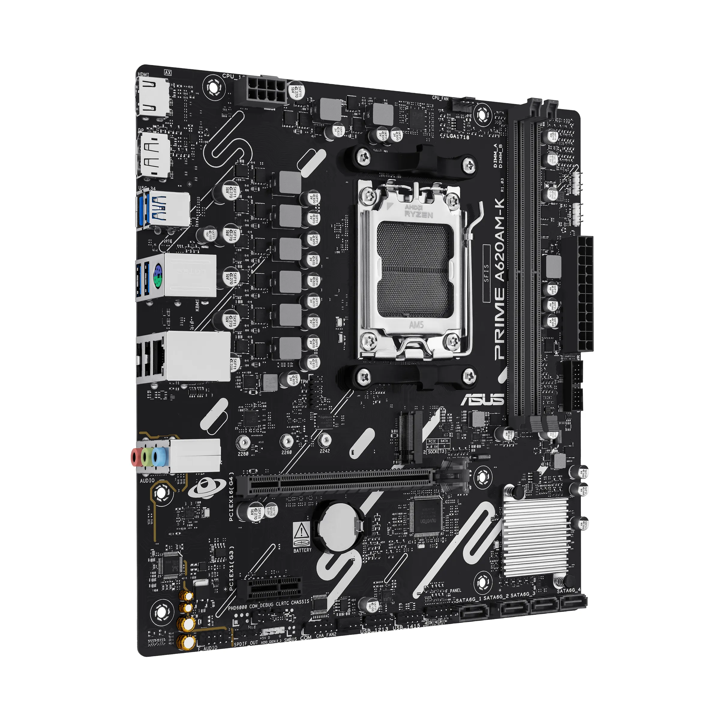 Pllakë Amë ASUS PRIME A620AM-K / AMD AM5 / A620A / DDR5 / Micro-ATX / PCIe 4.0 / M.2  - 2