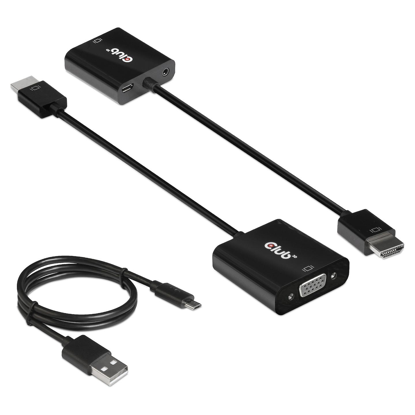 Kabllo HDMI Club 3D CAC-1302 / HDMI 1.4 në VGA / 0.5m / Full HD 60Hz / Audio - Zezë