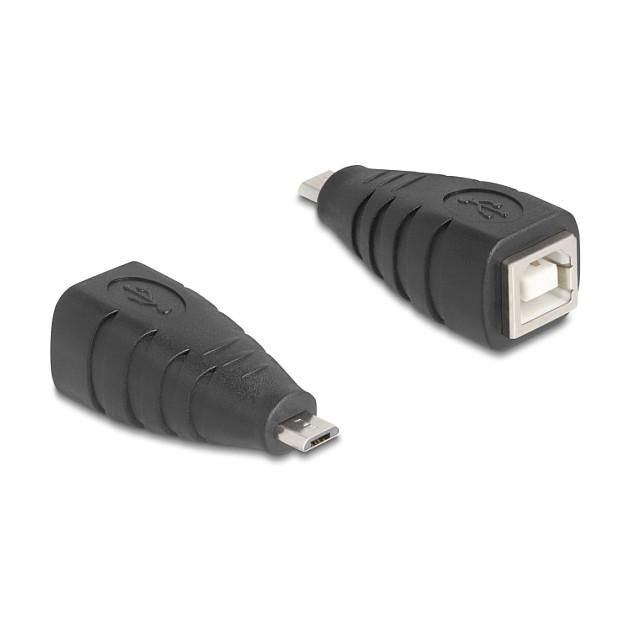 Adapter USB DeLOCK 67201 / USB Micro-B mashkull në USB-B femër / USB 2.0 / 480 Mbps - Zezë