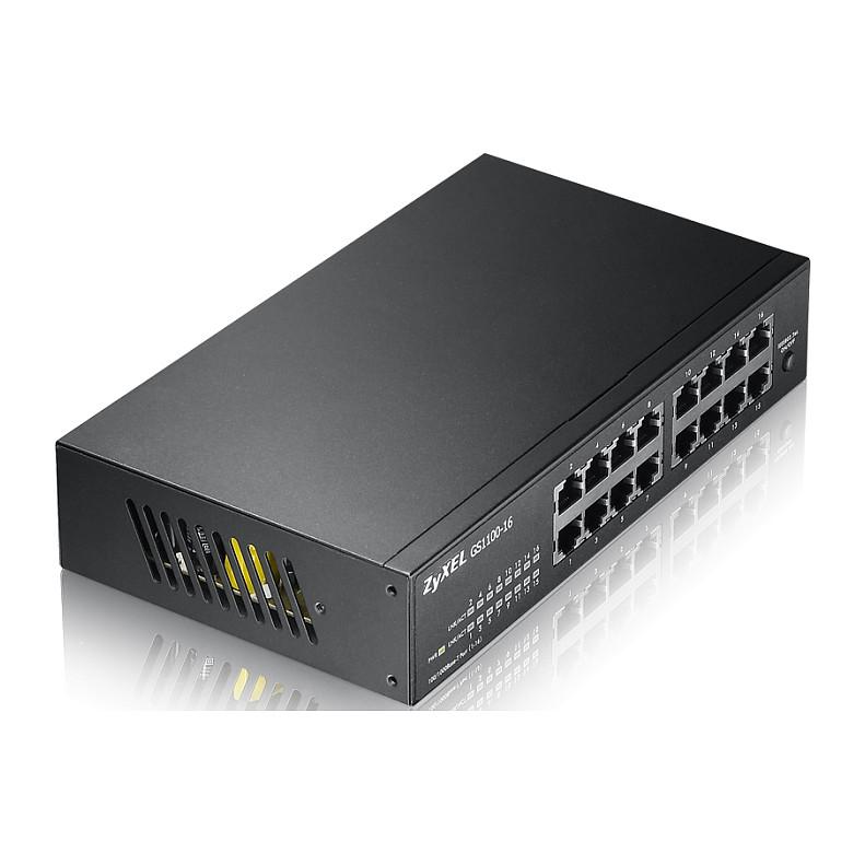 Switch Zyxel GS1100-16E, 16 porta Gigabit Ethernet, 10/100/1000 Mbps, Unmanaged, 32Gbps, pa ventilator - Zezë - 2