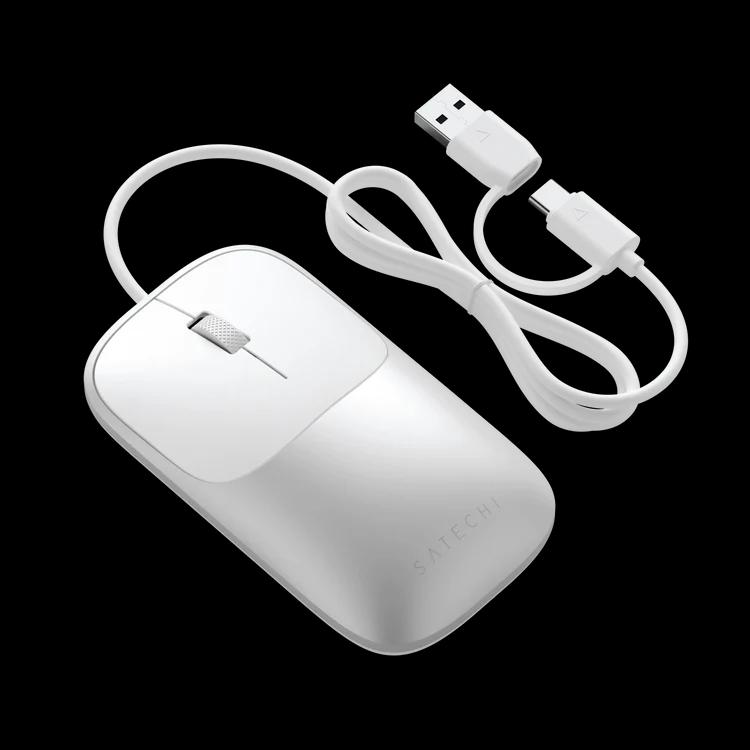 Maus me kabllo Satechi Slim LX / USB-C + USB-A / 1200 DPI / 2 Butona / 1.2m - Argjend
