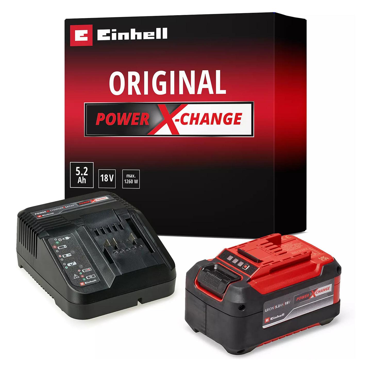 Bateri dhe Karikues Einhell 5.2Ah PXC Starter-Kit, 18V, Li-Ion, Karikues 3A - Kuqe/Zezë