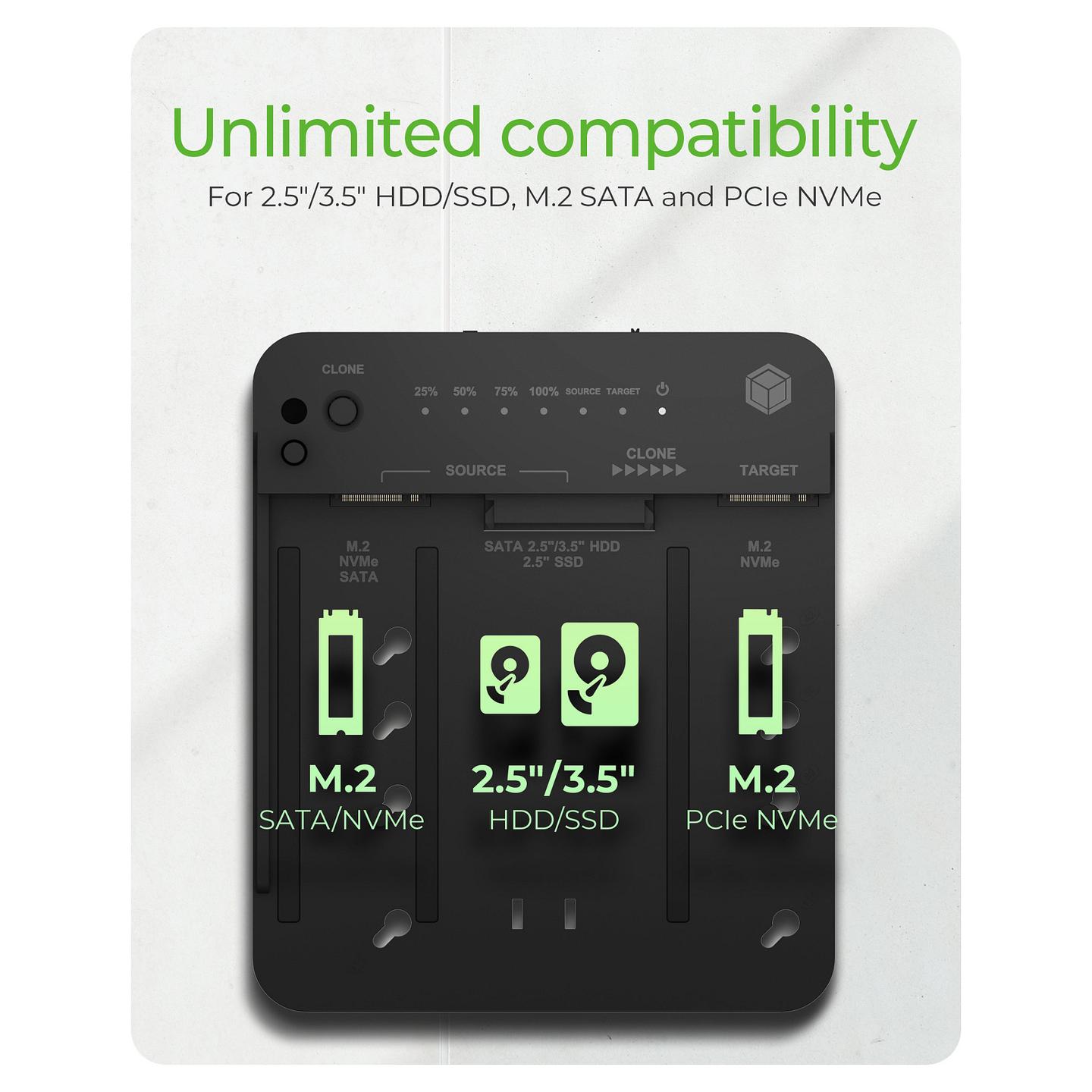 Docking Station ICY BOX IB-2913MCL-C31 / M.2 NVMe / SATA HDD/SSD 2.5"/3.5" / USB 3.2 Gen 2 / 10Gb/s / Klonim – Zezë - 6