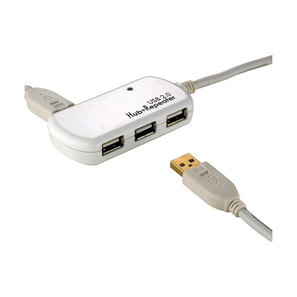 Hub ROLINE 12.04.1085, 4x USB-A, USB 2.0, 480Mbps, Repeater, 12m - Bardhë