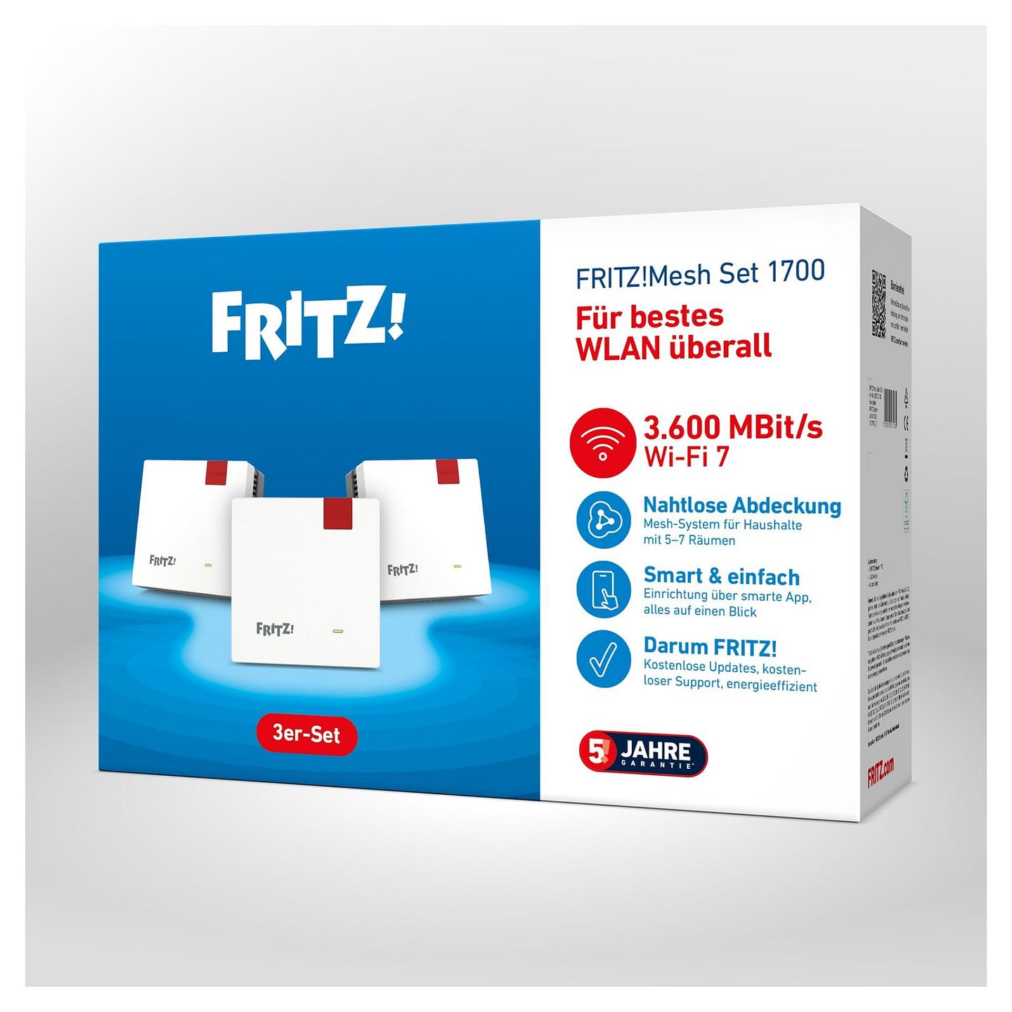 Sistem Mesh FRITZ! Mesh Set 1700, Wi-Fi 7, Dual-Band, deri në 3.6Gbps, 3× Gigabit LAN, 3-Pack - Bardhë - 5