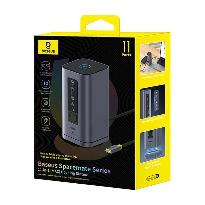 Docking Station Baseus Spacemate / 11-në-1 / 3x HDMI + DisplayPort 1.4 / 2x USB-A 3.2 Gen 1 / USB-C 5Gbps / 2x USB 2.0 / Gigabit Ethernet / 3.5mm Audio / USB-C PD 100 W – Hiri - 8