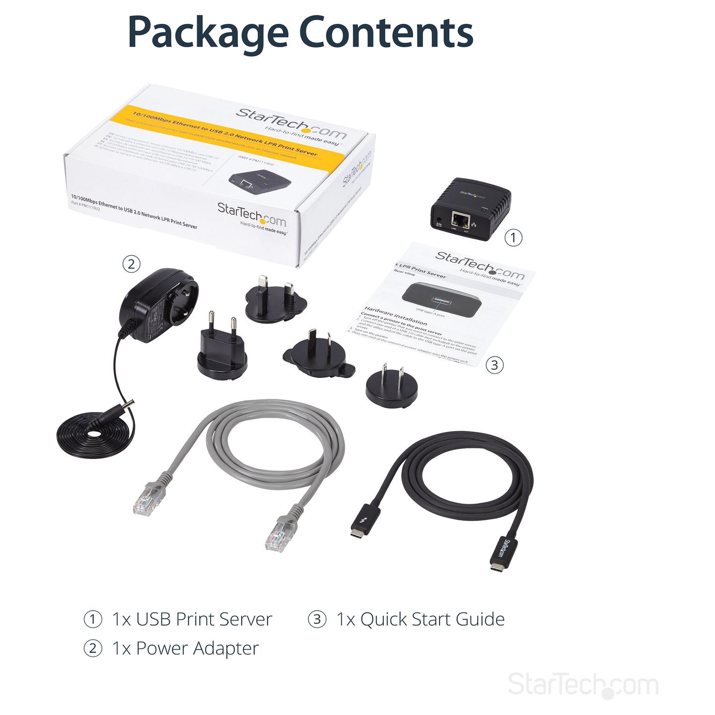 Print Server StarTech.com PM1115U2, Adapter për Lidhjen e Printerit USB në Rrjet, USB 2.0, Fast Ethernet 10/100Mbps, 1x RJ45 - Zezë - 10