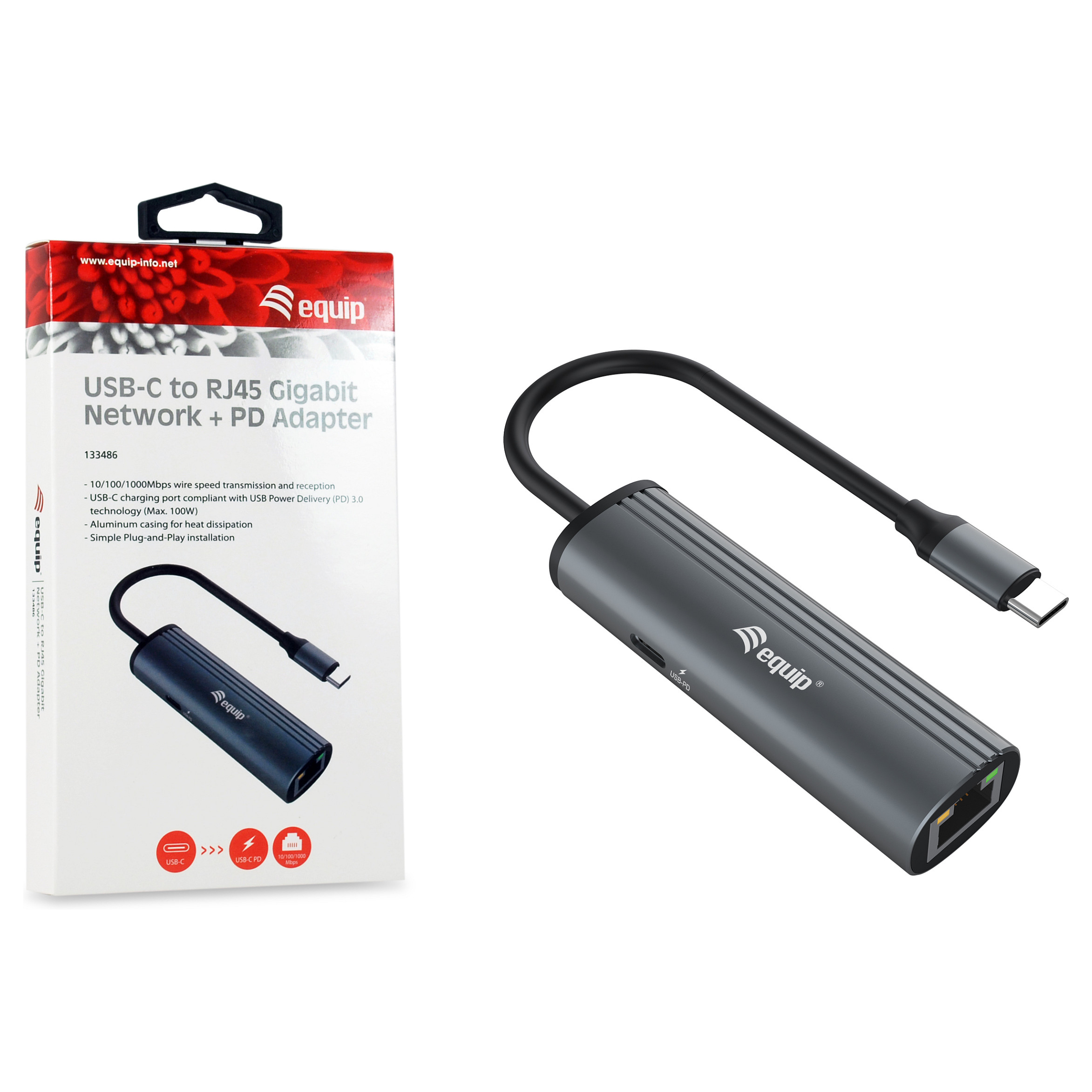 Docking Station Equip USB-C / GbE / 100W PD / USB 3.0 / Kabllo 15cm - Hiri - 4