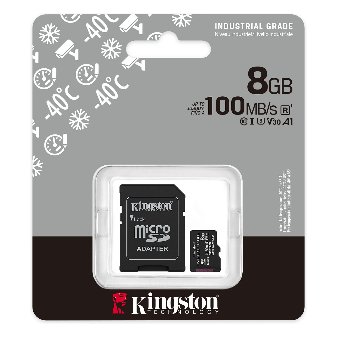 Kartë Memorie SD CARD 8GB Kingston Industrial MicroSDHC 100MB/s +Adapter - 7