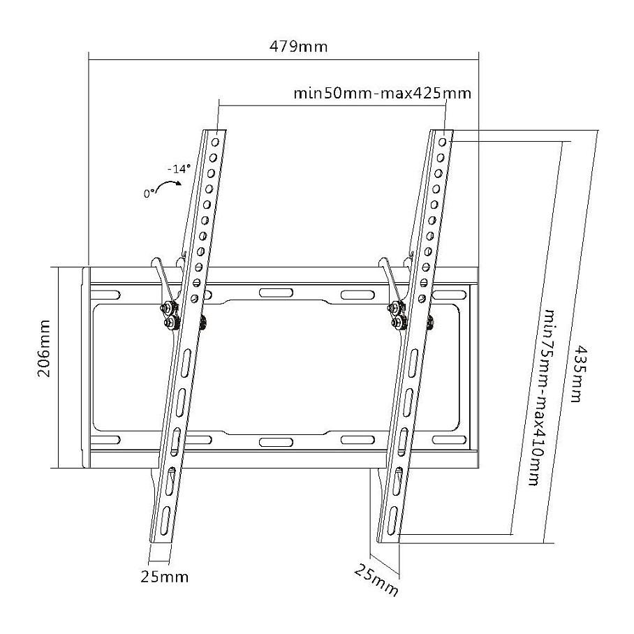 Mbajtëse Muri për TV Equip 650311 / 32"-55" / 35kg / Tilt / -14° deri 0° - Zezë - 6