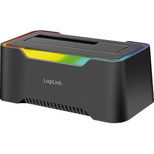 Këllëf për Disqe LogiLink QP0035, 1-Bay, SATA HDD/SSD 2.5", HDD 3.5", USB-C 3.2 Gen 1, RGB – Zezë