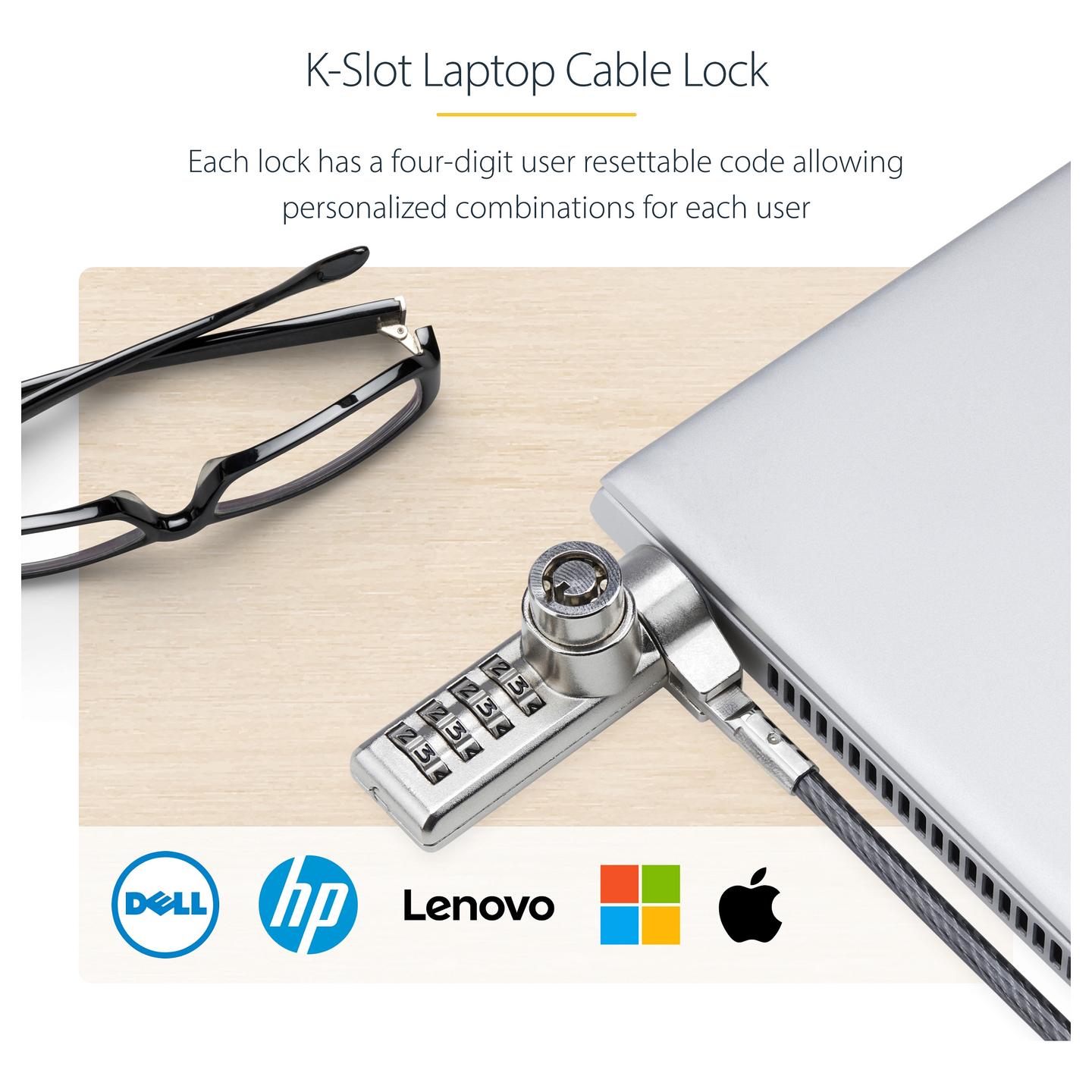 Brava Sigurie për Laptop StarTech.com DUALKA10-LAPTOP-LOCK, 10 Copë, Kabllo 2m, K-Slot, Kombinim + Çelës - Zezë, Argjend - 11