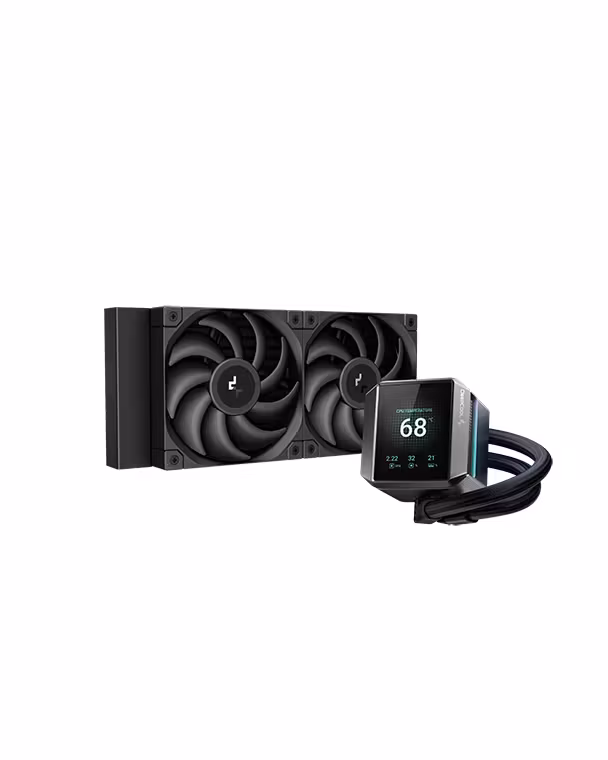 Ftohës për Procesor DeepCool MYSTIQUE 240 / AIO / 240mm / 2x120mm / 500-2150RPM / 72.45CFM / ARGB / LCD - Zezë - 1
