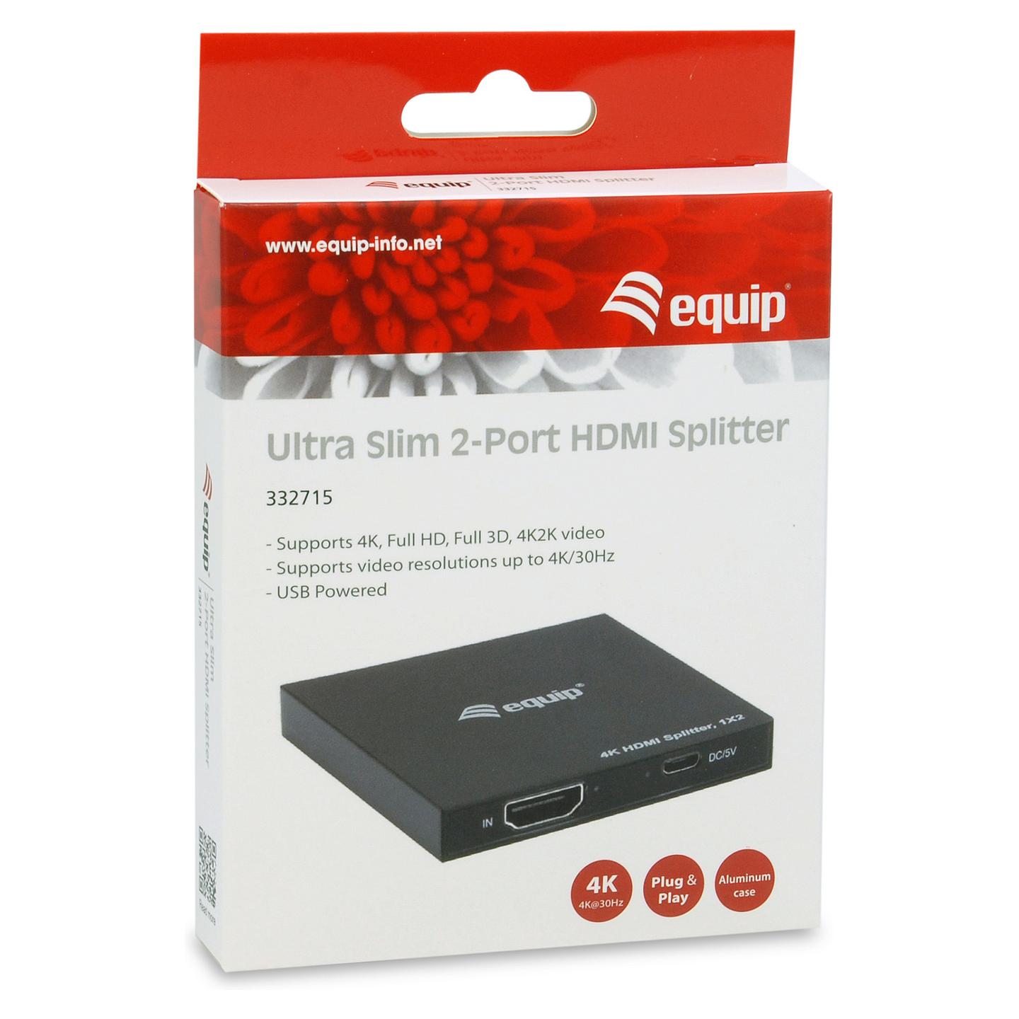 Splitter HDMI equip 332715, 1 hyrje HDMI në 2 dalje HDMI, HDMI 1.4, 4K, USB, Alumin - Zezë - 6