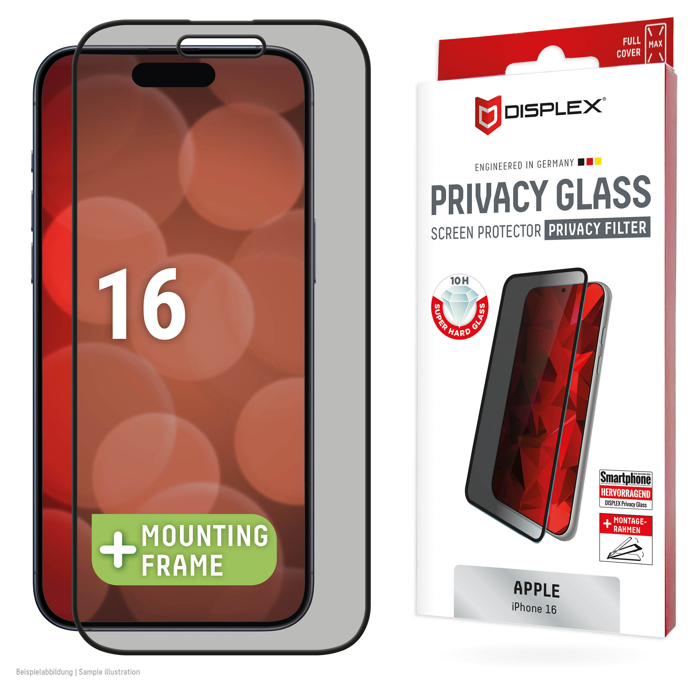 Mbrojtëse për ekran Displex / Apple iPhone 16 / Xham Tempered Glass 10H Privacy 2-Way - Transparente