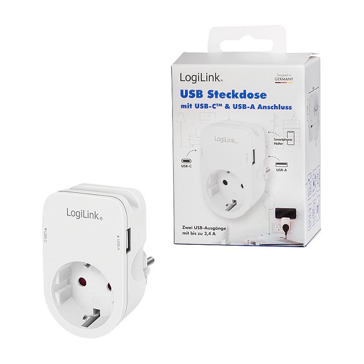 Adapter USB LogiLink PA0259 / 1x USB-A / 1x USB-C / 17W / Prizë CEE 7/3 / Mbajtëse Smartphone – Bardhë - 10