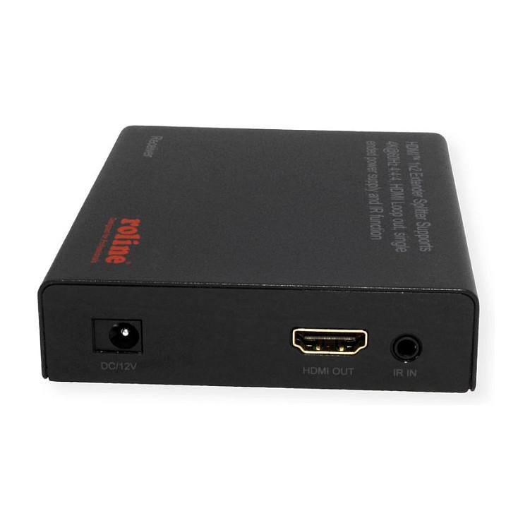 Extender dhe Splitter HDMI ROLINE 14.01.3643, 1 hyrje dhe 2 dalje, Cat.6A, 4K UHD 60 Hz, deri në 70 m, HDR, IR - Zezë - 6