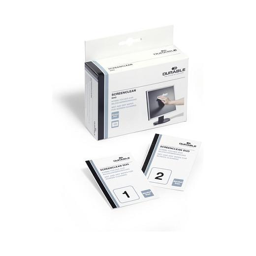  Set Pecetash për Pastrim Ekranesh DURABLE SCREENCLEAN DUO, 10 Sete, të Lagështa dhe të Thata - Bardhë