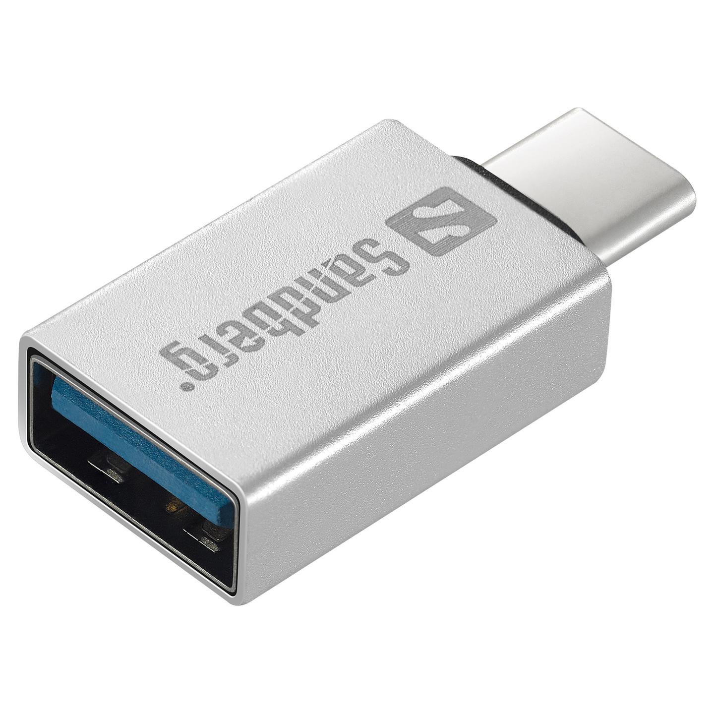 Adapter USB Sandberg 136-24 / USB-C mashkull në USB-A femër / USB 3.0 / 5 Gbit/s - Argjend
