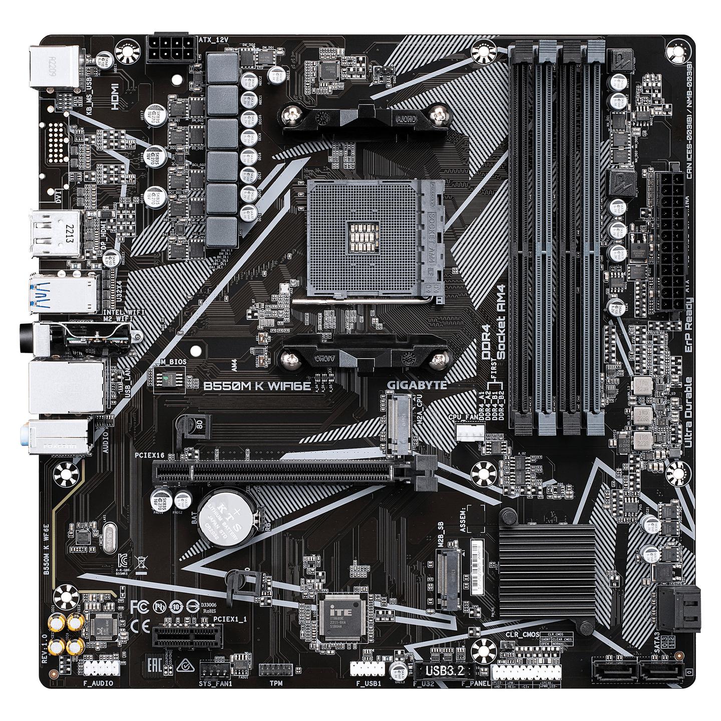 Pllakë Amë MB AMD Gigabyte B550M K WIFI6E, AM4, AMD B550, Micro ATX, DDR4, 4x DIMM, 2x M.2, Wi-Fi 6E - 2