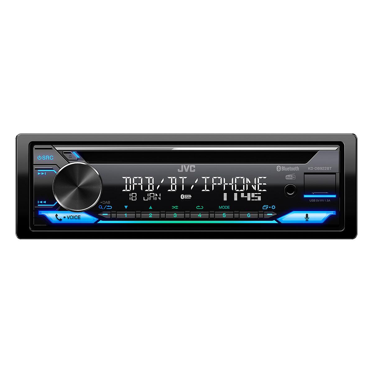 Radio CD për veturë JVC KD-DB922BT, 1 DIN, DAB+, FM, LW, MW, Bluetooth 4.2, USB, AUX, 4 × 50 W, ndriçim RGB - Zezë - 1