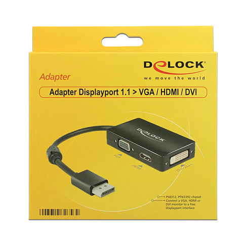 Kabllo Adapter DELOCK DisplayPort → VGA + HDMI + DVI 24+1 / St–Bu - Zezë - 2