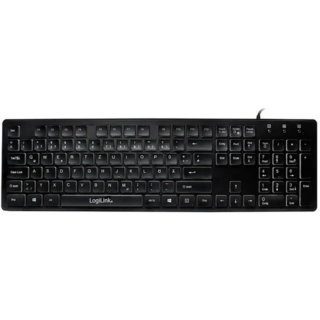 Tastierë Me kabllo LogiLink ID0184 / Membrane / 104 Taste / Rainbow LED / USB / QWERTZ - Zezë