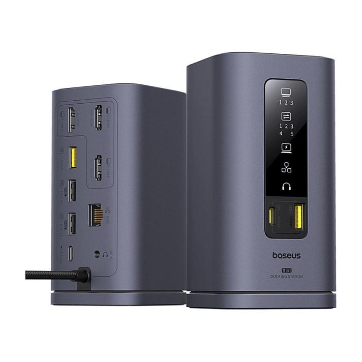 Docking Station Baseus Spacemate / 11-në-1 / 3x HDMI + DisplayPort 1.4 / 2x USB-A 3.2 Gen 1 / USB-C 5Gbps / 2x USB 2.0 / Gigabit Ethernet / 3.5mm Audio / USB-C PD 100 W – Hiri - 1